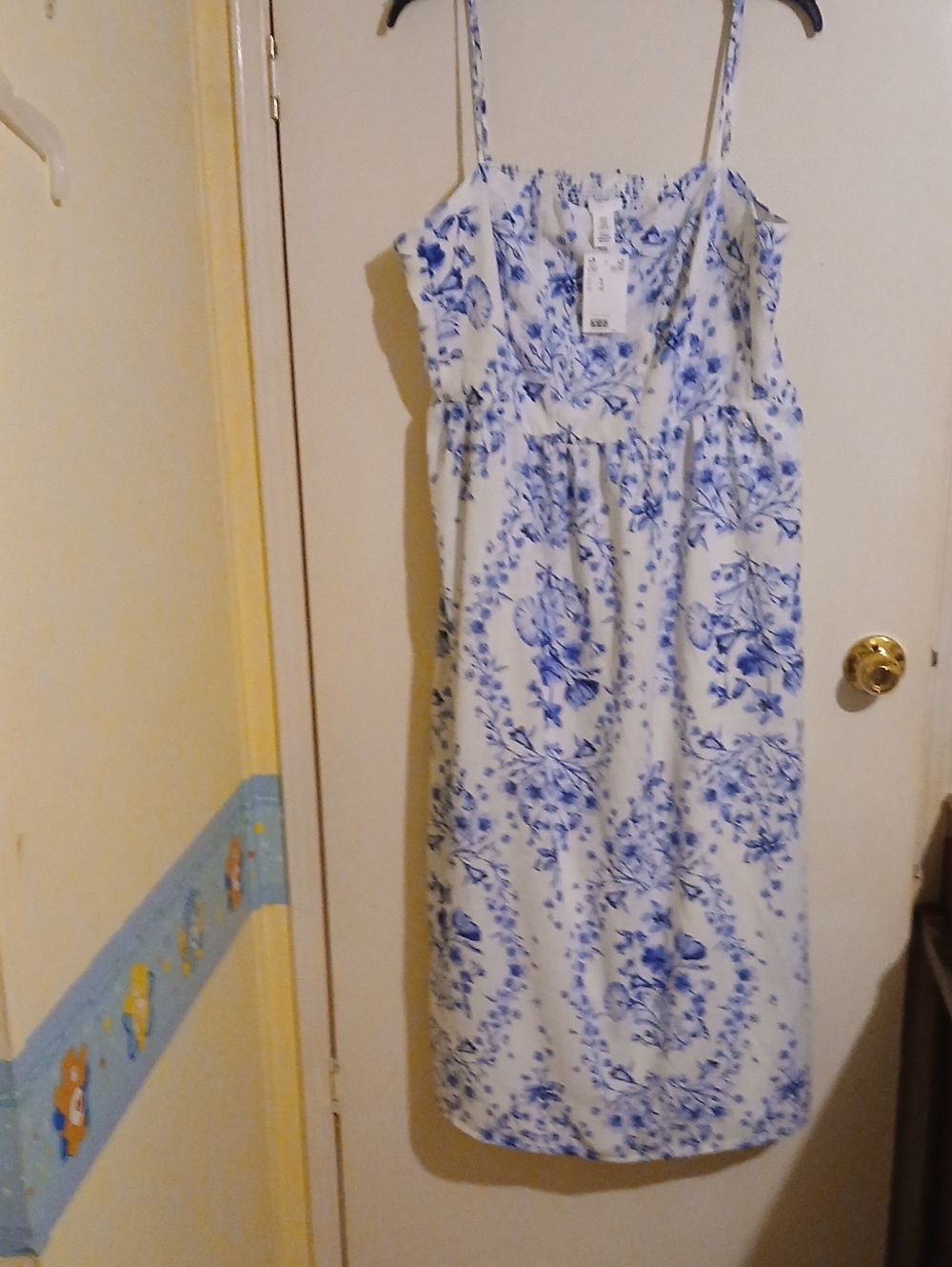 H&M White Maxi Dress with Blue Floral Print